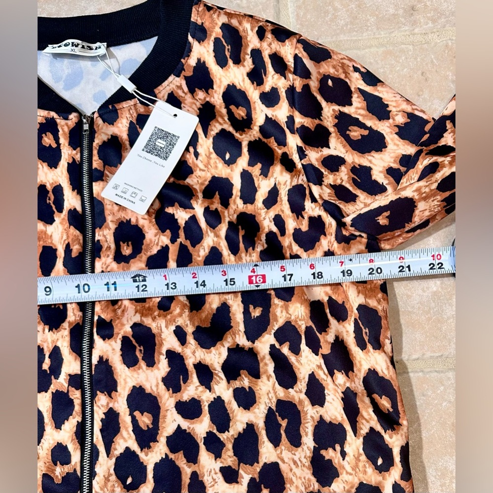 EcoWish Leopard Print Bomber Jacket XL Hip Hop Streetwear Zipper Lightweight - Picture 5 of 8